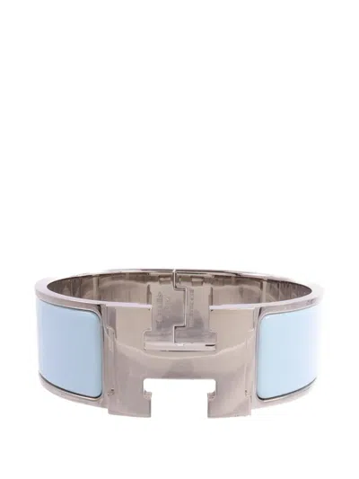 Pre-owned Hermes Clic Clac H Enamel Bracelet In Silver