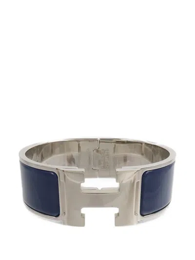 Pre-owned Hermes Clic Clac H Enamel Bracelet In Silver