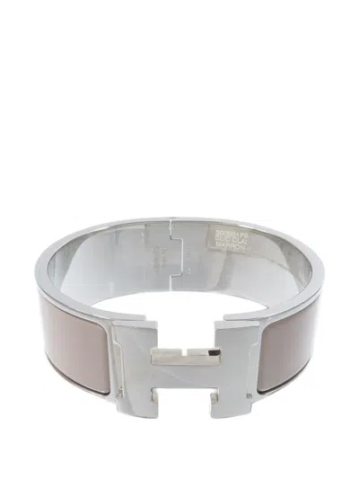 Pre-owned Hermes Clic Clac H Enamel Bracelet In Silver
