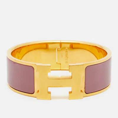 Pre-owned Hermes Hermès Clic Clac H Enamel Gold Plated Bracelet In Pink