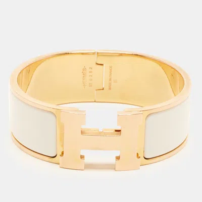 Pre-owned Hermes Hermès Clic Clac H Enamel Rose Gold Plated Bracelet