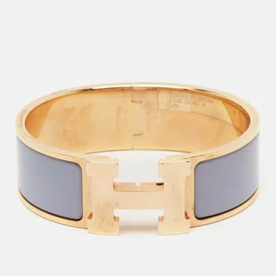 Pre-owned Hermes Clic Clac H Enamel Rose Gold Plated Bracelet In Purple
