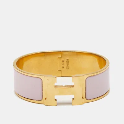Pre-owned Hermes Clic Clac H Pink Enamel Gold Plated Bracelet