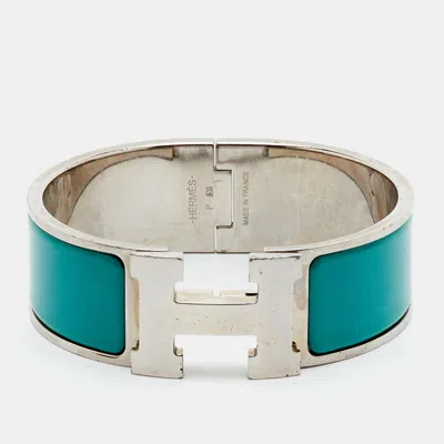 Pre-owned Hermes Hermès Clic Clac H Vert Sapin Enamel Palladium Plated Bracelet In Green