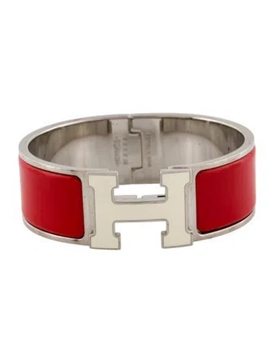 Pre-owned Hermes Clic Clac H W/ Enamel At Turnlock Bangle Bracelet, 6.5" In Multi