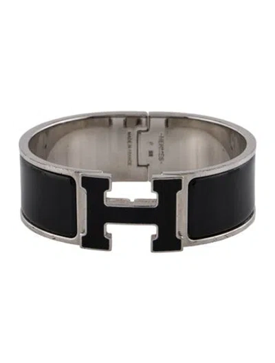 Pre-owned Hermes Clic Clac H W/ Enamel At Turnlock Bangle Bracelet, 6.5" In Multi