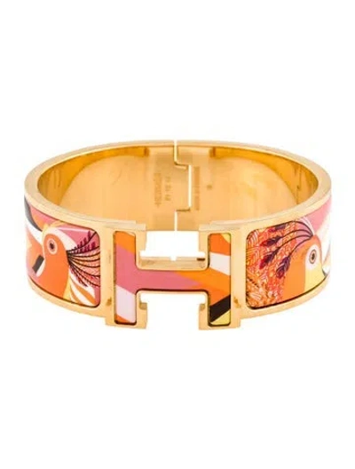 Pre-owned Hermes Clic Clac H W/ Enamel At Turnlock Bangle Bracelet, 6.5" In Multicolor