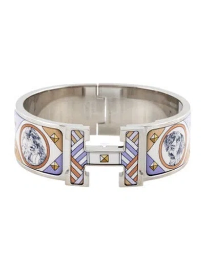 Pre-owned Hermes Clic Clac H W/ Enamel At Turnlock Bangle Bracelet, 6.5" In Multicolor