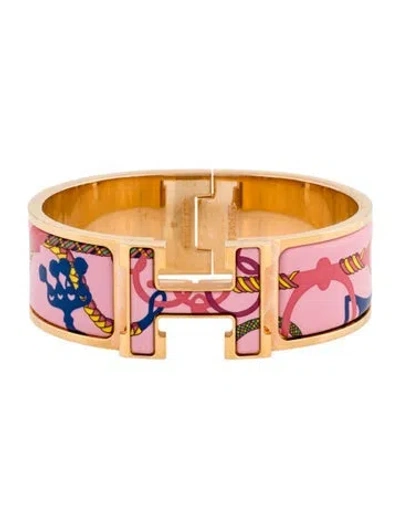 Pre-owned Hermes Clic Clac H W/ Enamel At Turnlock Bangle Bracelet, 6.5" In Multicolor