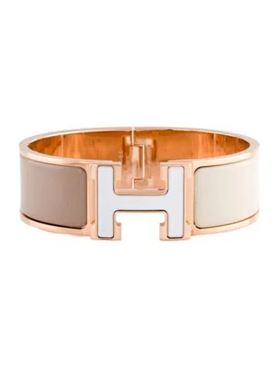 Pre-owned Hermes Clic Clac H W/enamel At Turnlock Bangle Bracelet, 6.75"