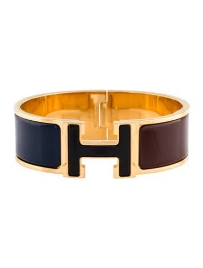 Pre-owned Hermes Clic Clac H W/enamel At Turnlock Bangle Bracelet, 6.75" In Multi