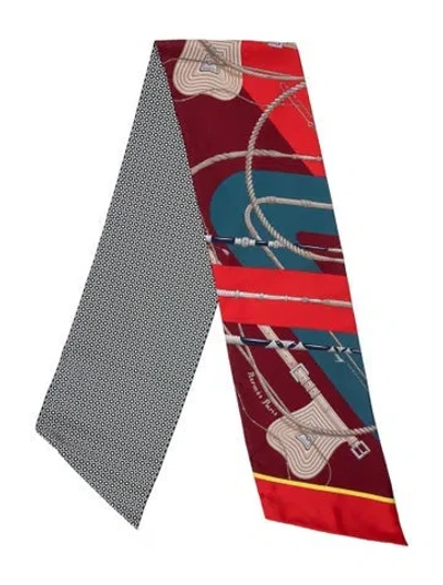 Pre-owned Hermes Clic Clac Modern Cannage Maxi Silk Twilly Scarf In Red