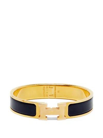 Pre-owned Hermes Clic Clack H Enamel Bracelet In Gold