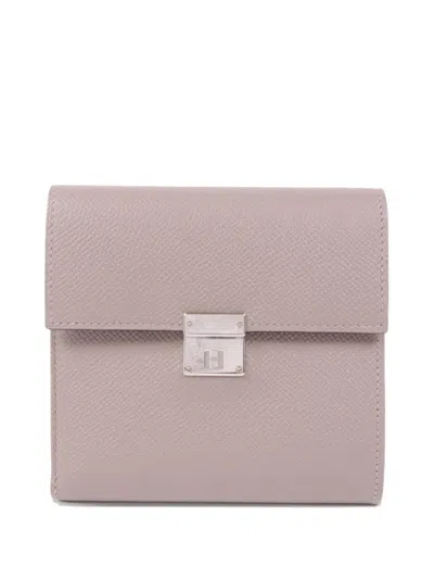 Pre-owned Hermes Clic Epsom Leather Wallet In Neutral