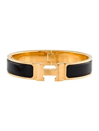 Pre-owned Hermes Clic H Bangle Bracelet, 6.25" In Black