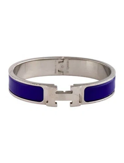 Pre-owned Hermes Clic H Bangle Bracelet, 6.25" In Blue