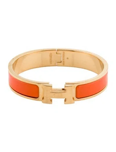 Pre-owned Hermes Clic H Bangle Bracelet, 6.25" In Orange