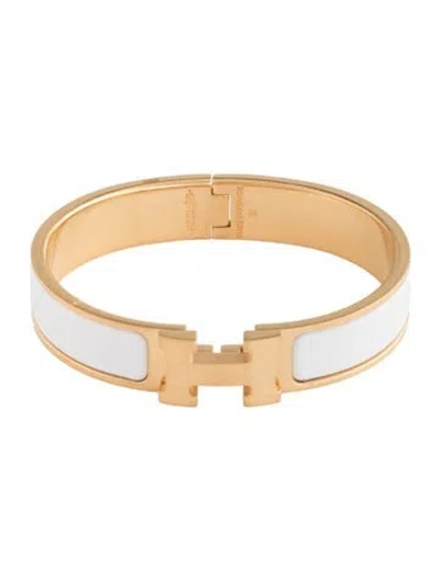 Pre-owned Hermes Clic H Bangle Bracelet, 6.25" In White