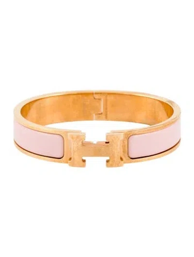 Pre-owned Hermes Clic H Bangle Bracelet, 6.5" In Pink