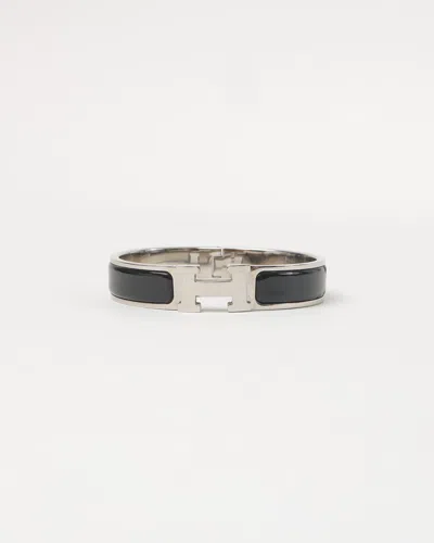 Pre-owned Hermes Hermès Clic H Black Enamel Bracelet
