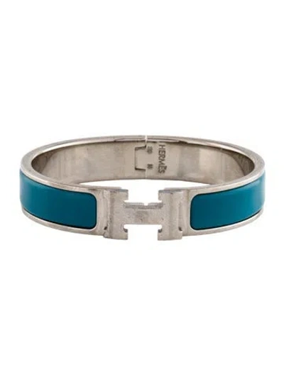 Pre-owned Hermes Clic H Bracelet, 6.25" In Blue