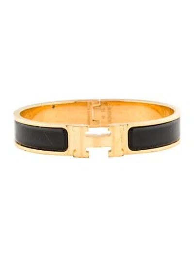 Pre-owned Hermes Clic H Bracelet, 6.75" In Black