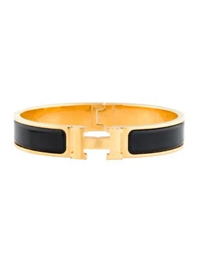 Pre-owned Hermes Clic H Bracelet, 6.75" In Black