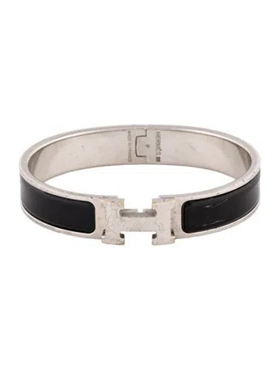 Pre-owned Hermes Clic H Bracelet, 6.75" In Black