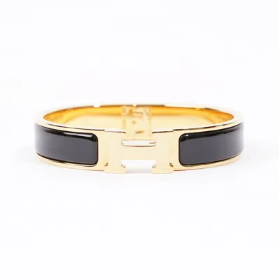 Pre-owned Hermes Clic H Bracelet / Gold Gold Plated In Black