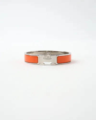 Pre-owned Hermes Hermès Clic H Bracelet Pm Palladium & Orange Enamel