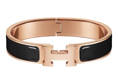Pre-owned Hermes Clic H Bracelet Pm Rose Goldtone In Black