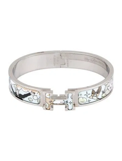 Pre-owned Hermes Clic H Enamel At Turnlock Bangle Bracelet, 6.75" In Multi
