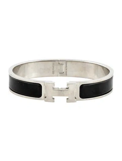 Pre-owned Hermes Clic H Enamel Bangle Bracelet, 6.75" In Black