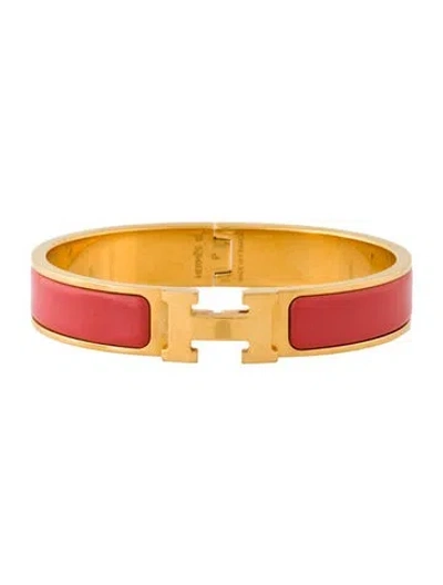 Pre-owned Hermes Clic H Enamel Bangle Bracelet, 7" In Multi