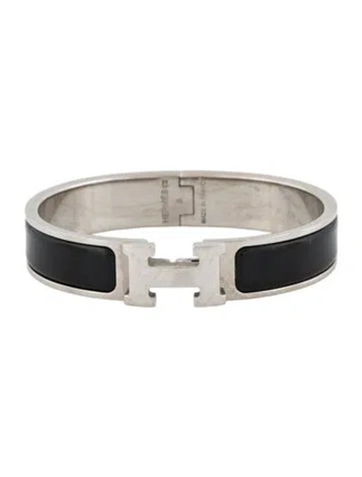 Pre-owned Hermes Clic H Enamel Bangle Bracelet, 7.25" In Black