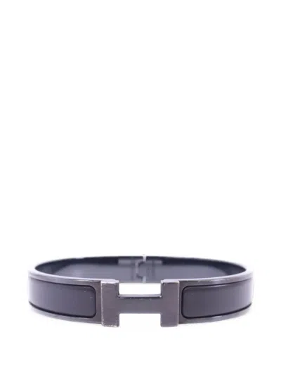 Pre-owned Hermes Clic H Enamel Bracelet In Black