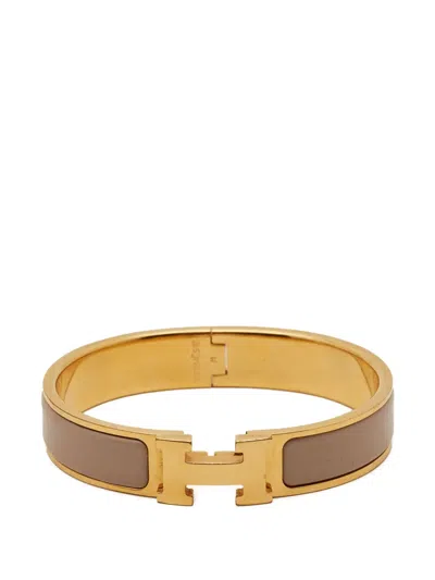 Pre-owned Hermes Clic H Enamel Bracelet In Gold