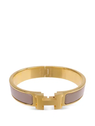 Pre-owned Hermes Clic H Enamel Bracelet In Gold