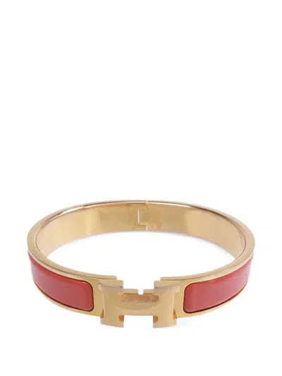 Pre-owned Hermes Clic H Enamel Bracelet In Gold