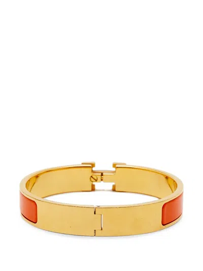 Pre-owned Hermes Clic H Enamel Bracelet In Gold