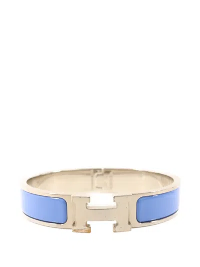Pre-owned Hermes Clic H Enamel Bracelet In Silver
