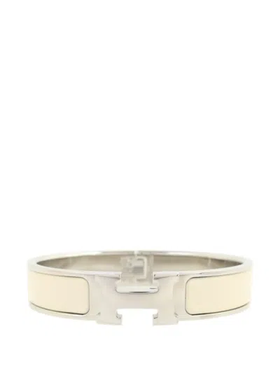Pre-owned Hermes Clic H Enamel Bracelet In Silver
