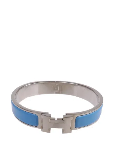 Pre-owned Hermes Clic H Enamel Bracelet In Silver