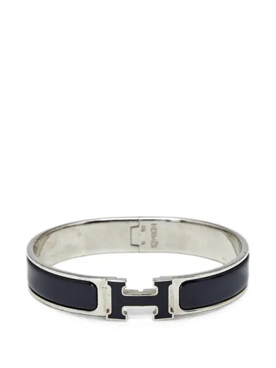 Pre-owned Hermes Clic H Enamel Bracelet In Silver