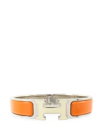 Pre-owned Hermes Clic H Enamel Bracelet In Silver
