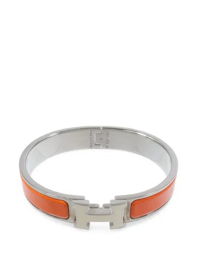 Pre-owned Hermes Clic H Enamel Bracelet In Silver
