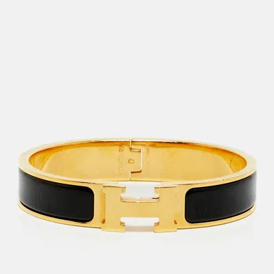 Pre-owned Hermes Hermès Clic H Enamel Gold Plated Bracelet