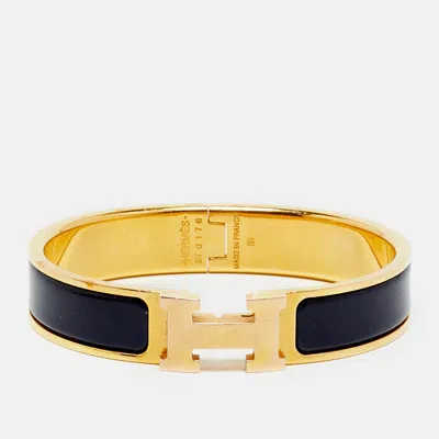 Pre-owned Hermes Hermès Clic H Enamel Gold Tone Bracelet