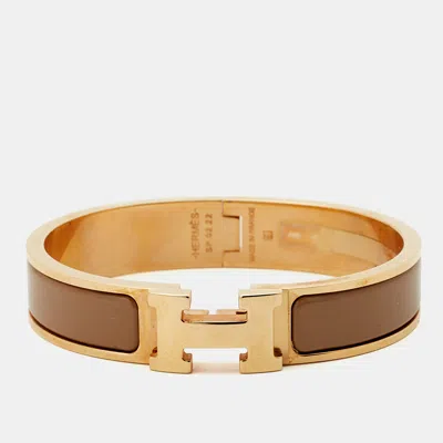Pre-owned Hermes Hermès Clic H Enamel Rose Gold Plated Bracelet
