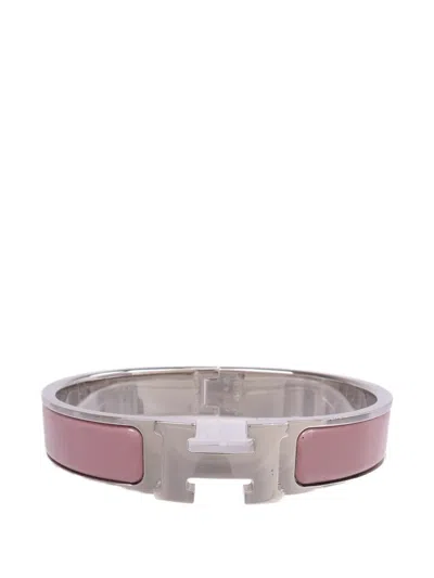 Pre-owned Hermes Clic H Engraved-logo Bracelet In Silver